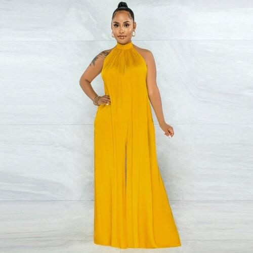 Off The Shoulder Loose Rompers Womens Jumpsuit Halter Neck Backless Wide Leg Bodysuit Office Lady Business Work Long Overalls