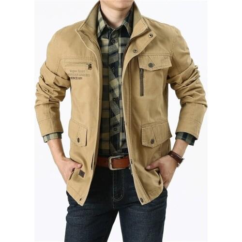 Spring Autumn Jacket Men Mid-Long Stand Collar Multi-pockets Military Jacket Coat Male Casual Cotton Jaqueta Masculina M-6XL
