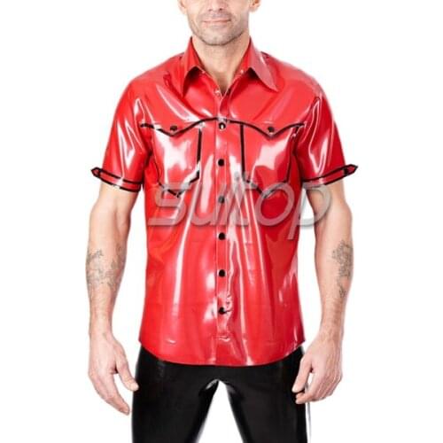 Mens red latex shirt with short sleeve