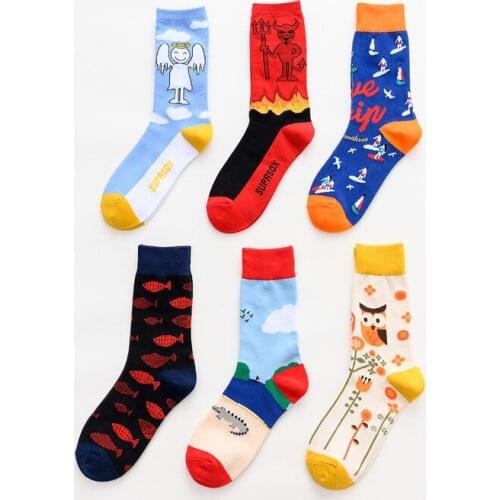 Women Socks Harajuku Cute Crazy Happy Cartoon Colorful Sweet Funny Novelty Kawaii Angel Devil Cotton Calcetines Mujer