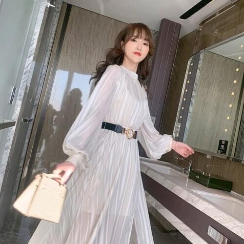 2021 Spring New Womens French Fairy Lady Waist Flowing Temperamental Foot Nude Long Dress