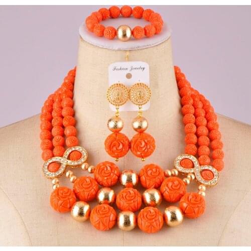 Original carved flower artificial coral beads jewelry set nigerian wedding african coral set C21-22-06