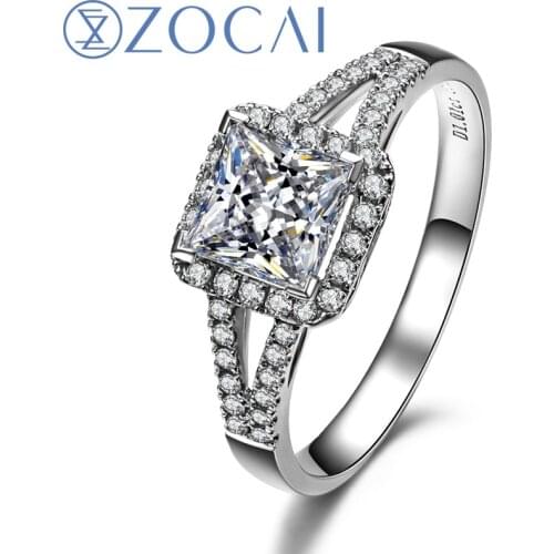 ZOCAI HALO SPLIT SHANK REAL 1.3 CT CERTIFIED D-E / VS DIAMOND ENGAGEMENT RING PRINCESS CUT 18K WHITE GOLD W03185
