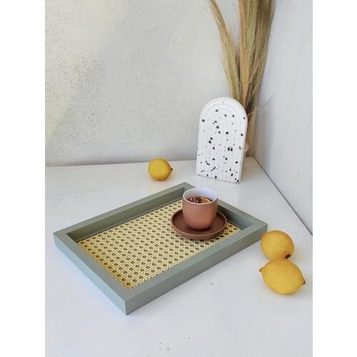 Rattan Special Agnes Rattan Hazeran Green Tray