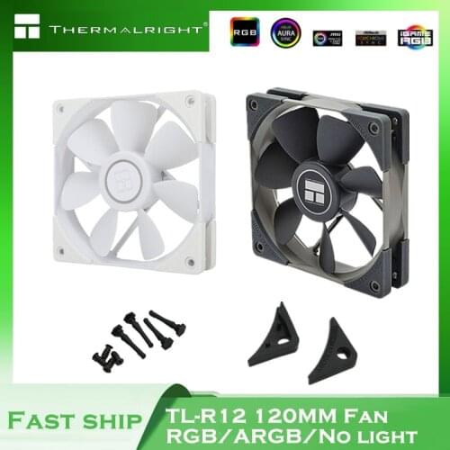 Thermalright 120mm Quiet PWM Fan CPU Cooler Radiator Cooling Fan PC Parts MOD Computer Case No light/5V ARGB,Black White TL-R12