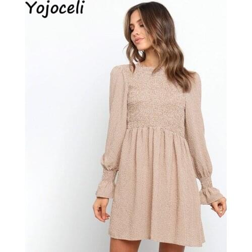 Yojoceli Elegant autumn plaid ruffle dress Short women sexy shirred dress Casual daily skate dress vestidos