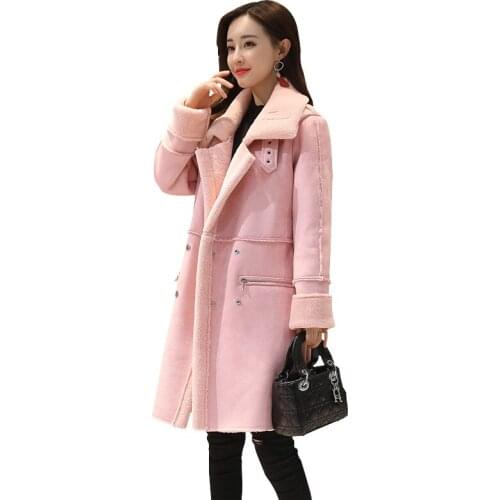 YYCZF Winter New Cashmere Thickened Outwear Deerskin Cashmere Lamb Wool Cotton Hair Coat Womens Middle Long Cotton Warm Coat