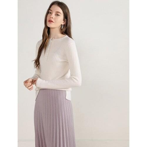 Autumn New Arrival 100% Cashmere Sweater Women Half Buttons Crew Neck Pullovers Ribbed Knit Chic Soft Jumper Tops