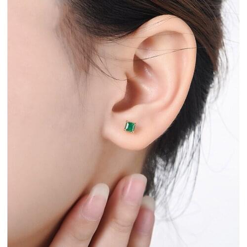Stud Earrings For Women Mom Classic Princess Square Green Crystal Light Gold Color Birthay Gift Fashion Jewelry KBE273