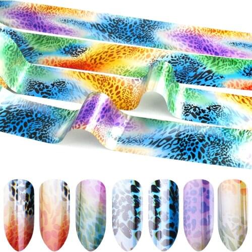 16Pc/Set Leopard Print Transfer Stickers Holographic Laser Sparkly Nail Foil Starry Sky Paper Adhesive Decals Nail Decoration