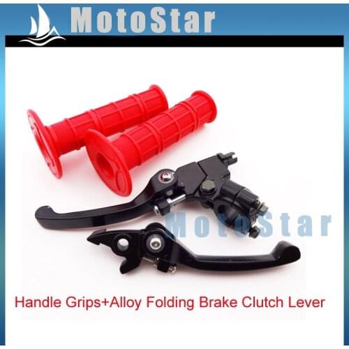 Black Folding Brake Clutch Lever + Red Throttle Handle Grip For Chinese Pit Dirt Bike 50cc 90cc 110cc 125cc 150cc 160cc