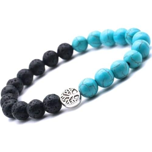 Tree of Life 8mm Kallaite Black Lava Stone Aromatherapy Essential Oil Diffuser Bracelet Yoga Strand Women Jewelry