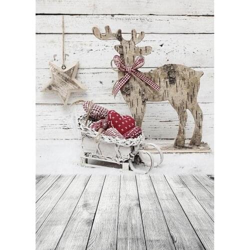 Wooden Wall Floor Christmas Elk Photo Background Computer Printed Photography Backdrop for Baby Children Party Photoshoot Props