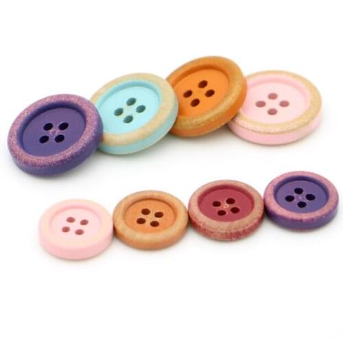 Round color four-eyed wood button baby sweater decorative button children clothes shirt shirt cardigan button 15mm 20mm