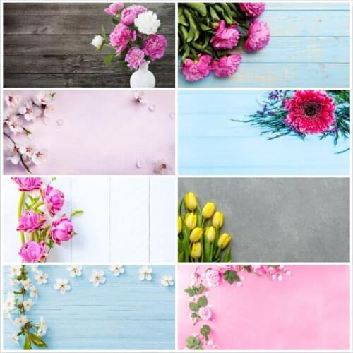 Flower Wall Backdrop Photography Party Backdrop Curtains Wooden Board Texture Portrait Background Children Photo Studio Floor