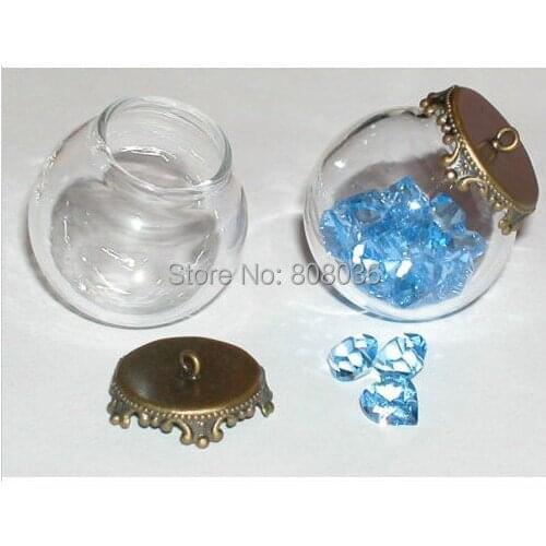 HOT SALE Free Shipping 100sets/lot 20*15mm glass globe & crown base set glass globe set glass vial pendant glass cover no filler