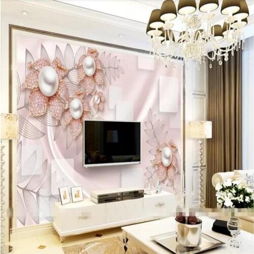 Custom Wallpaper Pink Diamond Flower Silk 3D Fashion Jewelry Wall Decoration - High Quality Silk Fabric