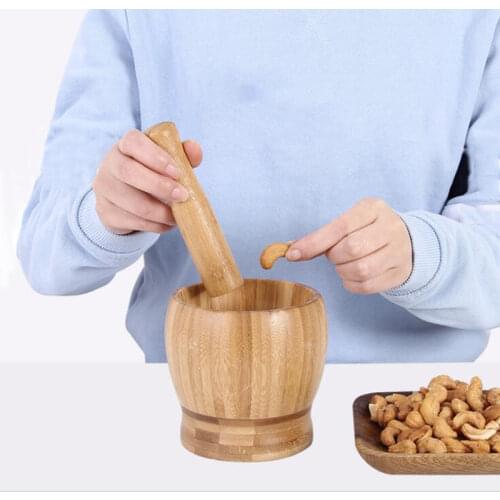 Multifunction Garlic Press Wood Mortar And Pestle Set Manual Ginger Spices Mortar Pestle Set Grinding Bowl Grinder Tool