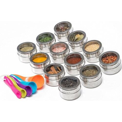 Stainless steel spice pot with magnetic storage container pepper seasoning tool seasoning pot set with stickers kitchen supplies