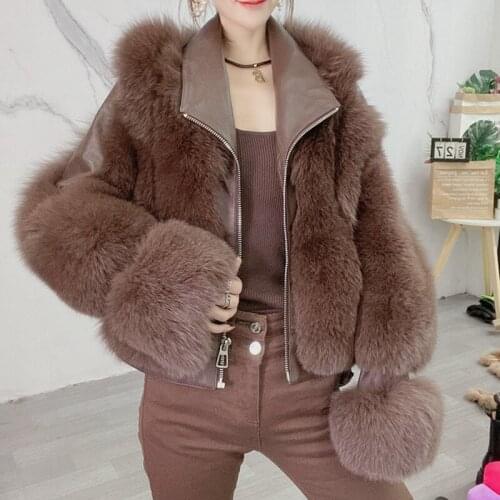 Rf20139 2020 New Winter Womens Zipper Real Fox Fur Coats Genuine Sheepskin Leather Natural Fox Fur Jacket Outwear