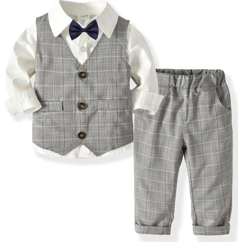 Fashion Long Sleeve Infant Clothing Set Baby Boy Suit Gentleman Birthday Party Dress Formal Vest Tie Shirt Pant Clothes Sets