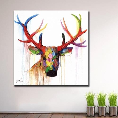 Fashion Pop Art Oil Painting Wall Art Picture Deer-Head-Animal-Art Printed Canvas Painting For Living Room Home Decor Unframed