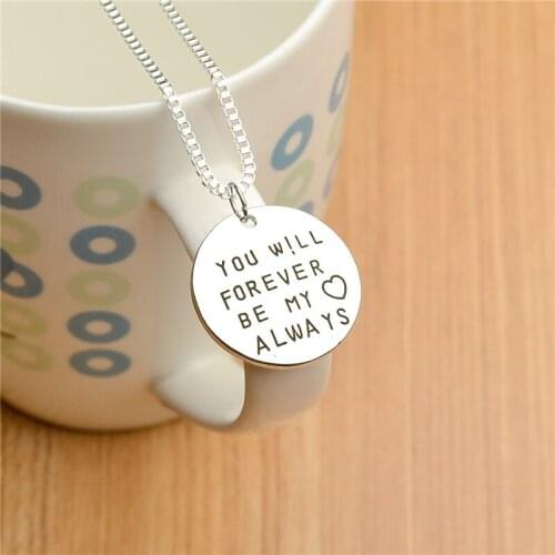 20pcs/lot Fashion Round Pendant Necklace Letter "YOU WILL FOREVER BE MY ALWAYS" Necklace With Silver Color Chain