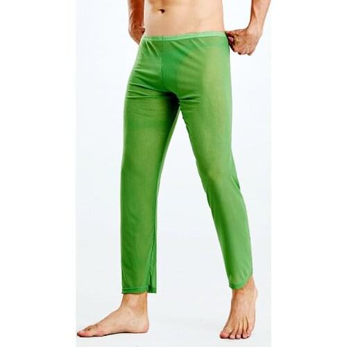 Mens underwear youth thin pajamas loose high elastic pants men translucent mesh pants yoga mens see through