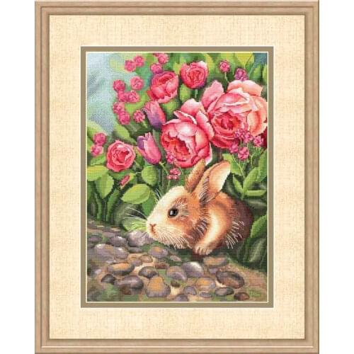 Rabbit in the Flowers 14CT Counted Cross Stitch kit 11ct Stamped Printed Fabric Embroidery DIY Needlework High Quality