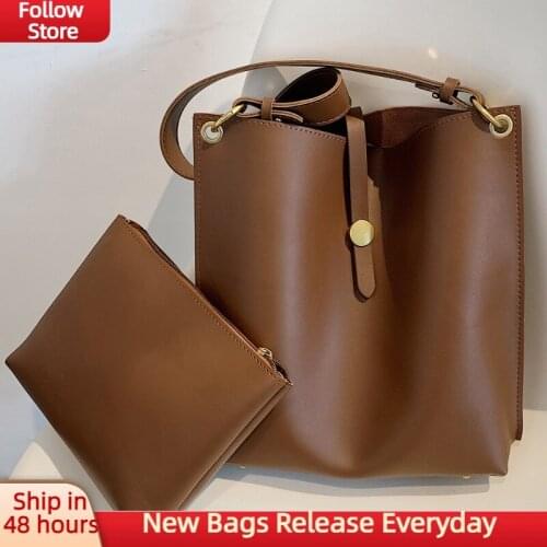 Solid Women Handbag Set 2021 PU Leather Shoulder Bag Big Vintage Branded Designer Hand Bag Purse Female With Wallet