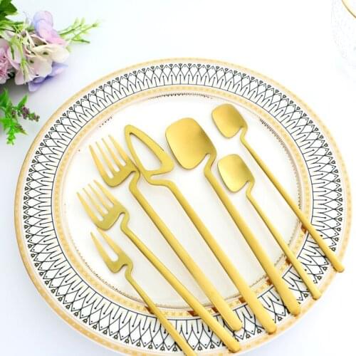 Gold 304 Stainless Steel Catlery Matte Dinnerware Icespoon Fruit Fork Knife Set Dinnerware Set Tableware For Party Flatware Set