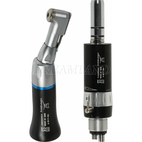 NSK Style Dental Low Slow Speed Contra Angle & Air Motor Handpiece 4Hole 1:1 Direct Drive Black Color