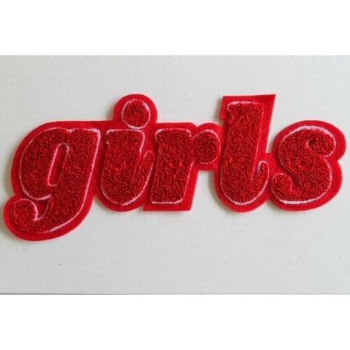 Red Letter Girls Embroidery Chenille Patches Iron on Applique for Clothing Bags Backpacks Hats Cool Patches Decoration DIY