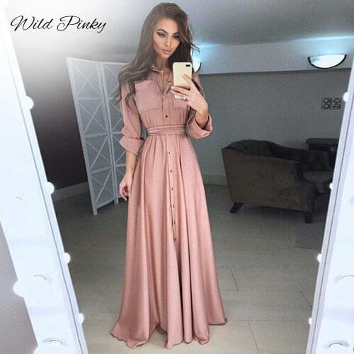 WildPinky Plus Size 5XL Dress Women Spring Summer Fashion Boho Casual Women Dress Long Sleeve Button Beach Maxi Dresses Vestidos