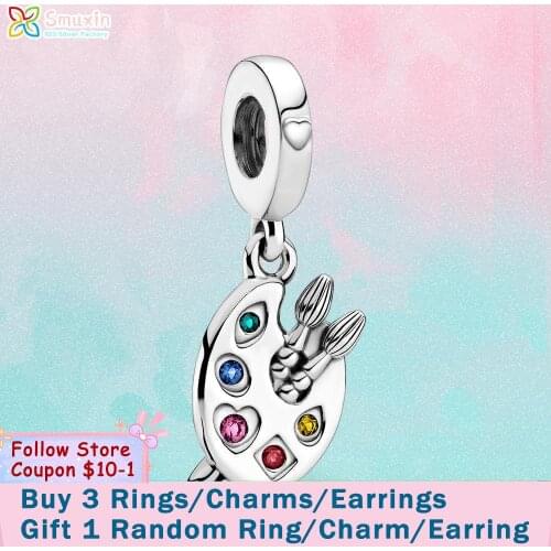 Smuxin 925 Sterling Silver Artists Palette Dangle Charm fit Original Pandora Bracelets Women Jewelry Making Girl DIY Jewelry