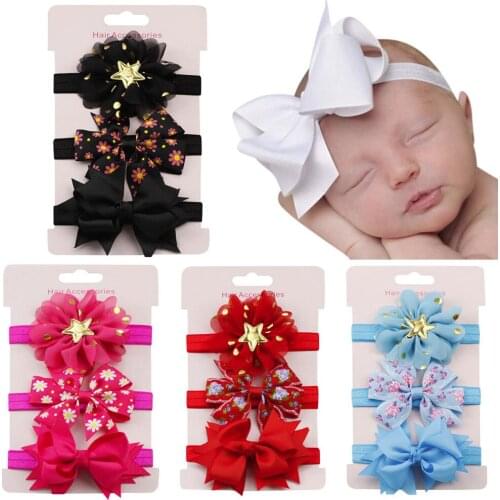 3Pcs Kids Elastic Floral Headband Hair Girls baby Bowknot Hairband Set Cute Newborn Turban Hairbands for Kids Hair Accessories