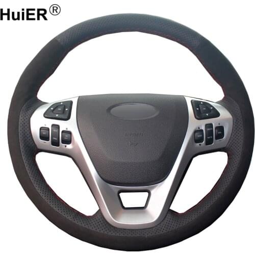 Hand Sewing Car Steering Wheel Cover Wrap Suede Leather For Ford Explorer 2011-2019 Taurus 2013-2019 Edge 2011-2014 Flex 13-2019