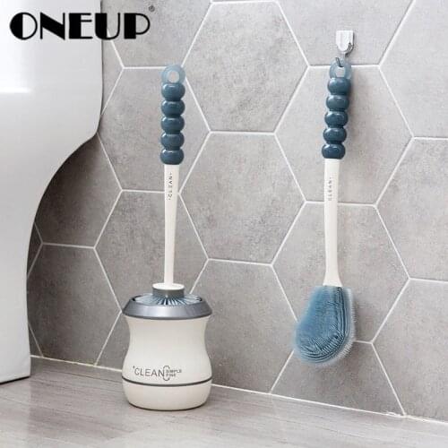 ONEUP Soft Silicone Toilet Brush Toilet Cleaning Tool with Base Long Handle Bathroom Cleaning Brushes of Bath Accessories Set
