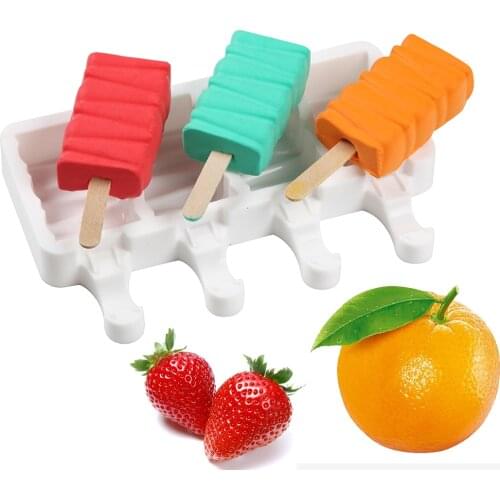 Silicone Ice Cream Mold DIY Homemade Popsicle Moulds Freezer 4 Cell Small Size Ice Cube Tray Popsicle Barrel Makers Baking Tools