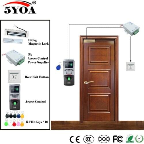 Fingerprint RFID Access Control System Kit Wooden Glasses Door Set+Magnetic Lock+ID Card Keytab+Power Supplier+Button