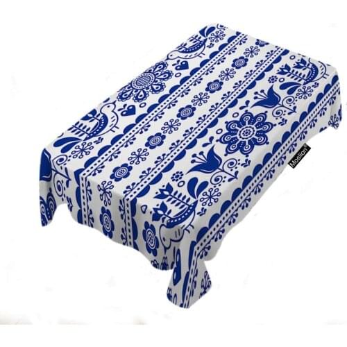 Scandinavian Floral Decor Souvenir Navy Blue Rectangle Tablecloth