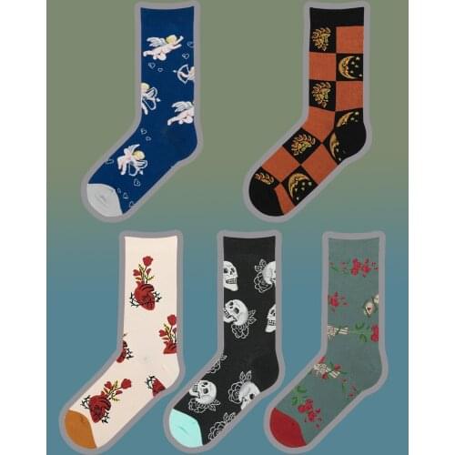 Street Fashion Cotton Socks Cupid Angel Bubble Love Heart Foam Frot Human Skeleton Skull Pistol Handgun Vine Gun Sun Moon Star