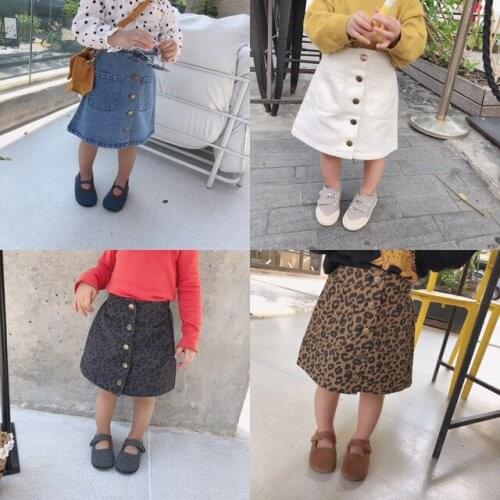 Girls Skirts Spring Autumn Fashion Leopard Print Girls Skirts for Kids Pencil Knee-Length Denim Baby Skirt Princess Pettiskirt