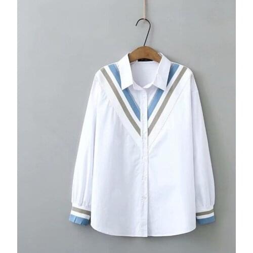 Plus Size Fashion Womens Blouse Long Sleeved Office Wear Blusas Striped Ladies Tops