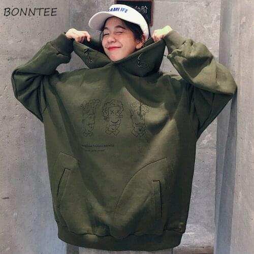 Hoodies Women 2020 Korean Style Streetwear Student Trendy Loose Thin Open Printed Simple Fashion Womens Sweatshirts Chic Casual