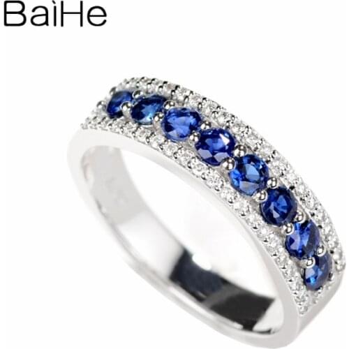 BAIHE Solid 14K White Gold(AU585) 0.17ct Certified H/SI 100% Genuine Natural Diamonds Wedding Band Trendy Women Jewelry Ring