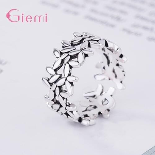 Fashion Charm Adjustable Opening Women 925 Sterling Silver Rings Leaf Shape Lady Ring Gift Party Birthday Jewelry Gift