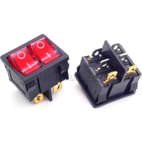 10Pcs KCD5 21x24mm 21*24mm With Red Light Rocker Switches Two-Way Switch 6 Pin 2 Position 6A/12A 250VAC ON-OFF
