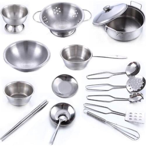 16 Pcs/Set Super Anti-fall Stainless Steel Baby Boys And Girls Play House Toys Childrens Kitchen Cooking Cookware Toy Sets Gift