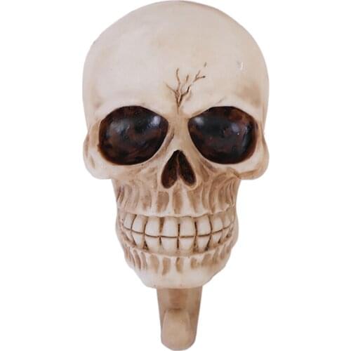2 Pack Skull Sculpture Hook Halloween Wall Mount Resin Skeleton Ornament Statue for Key Clothes Hat Storage